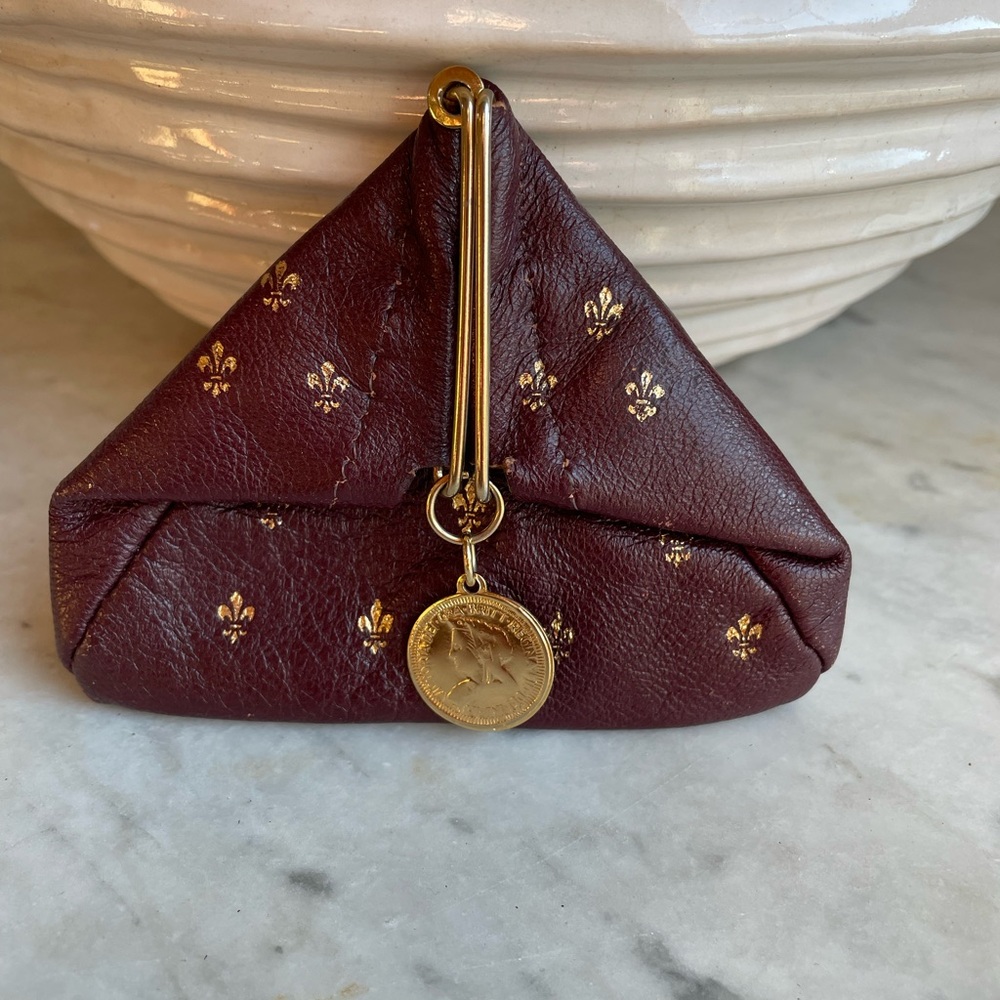 Vintage Fiocchi Lecco Maroon/Brown Leather Triangle Coin Purse